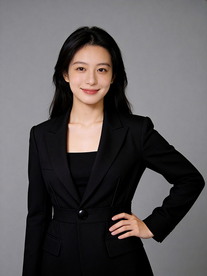 黑色套装沉稳风女性职场形象照