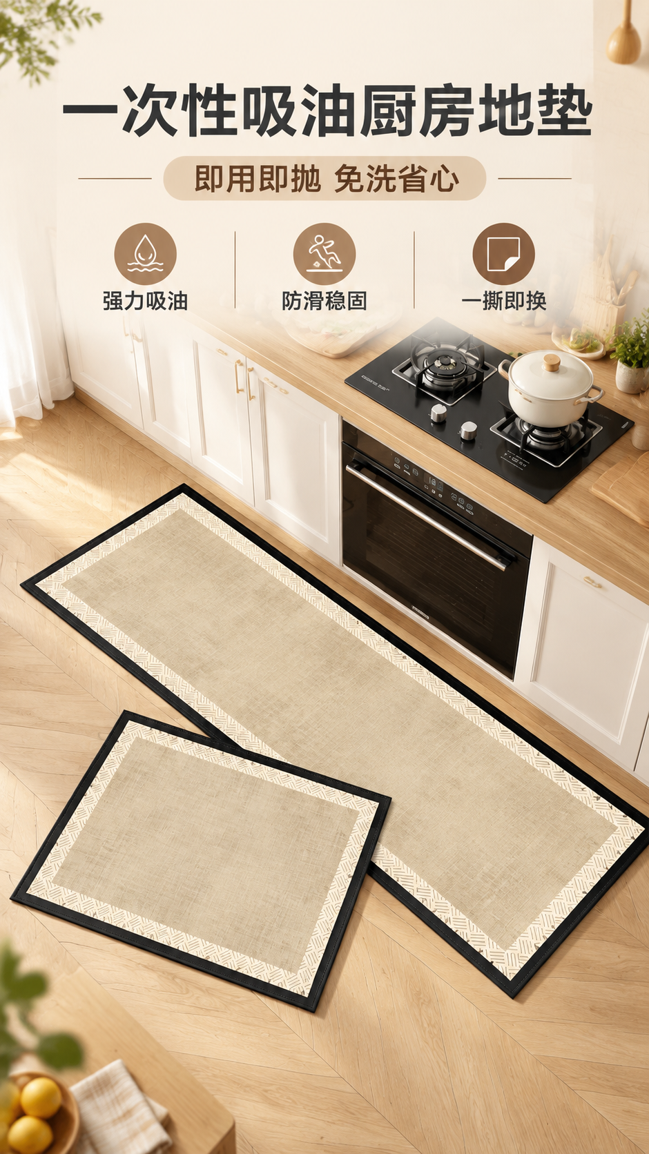 [商品] 使用【图1】一次性吸油厨房地垫，长条款+方形款组合；… - 图片创意预览