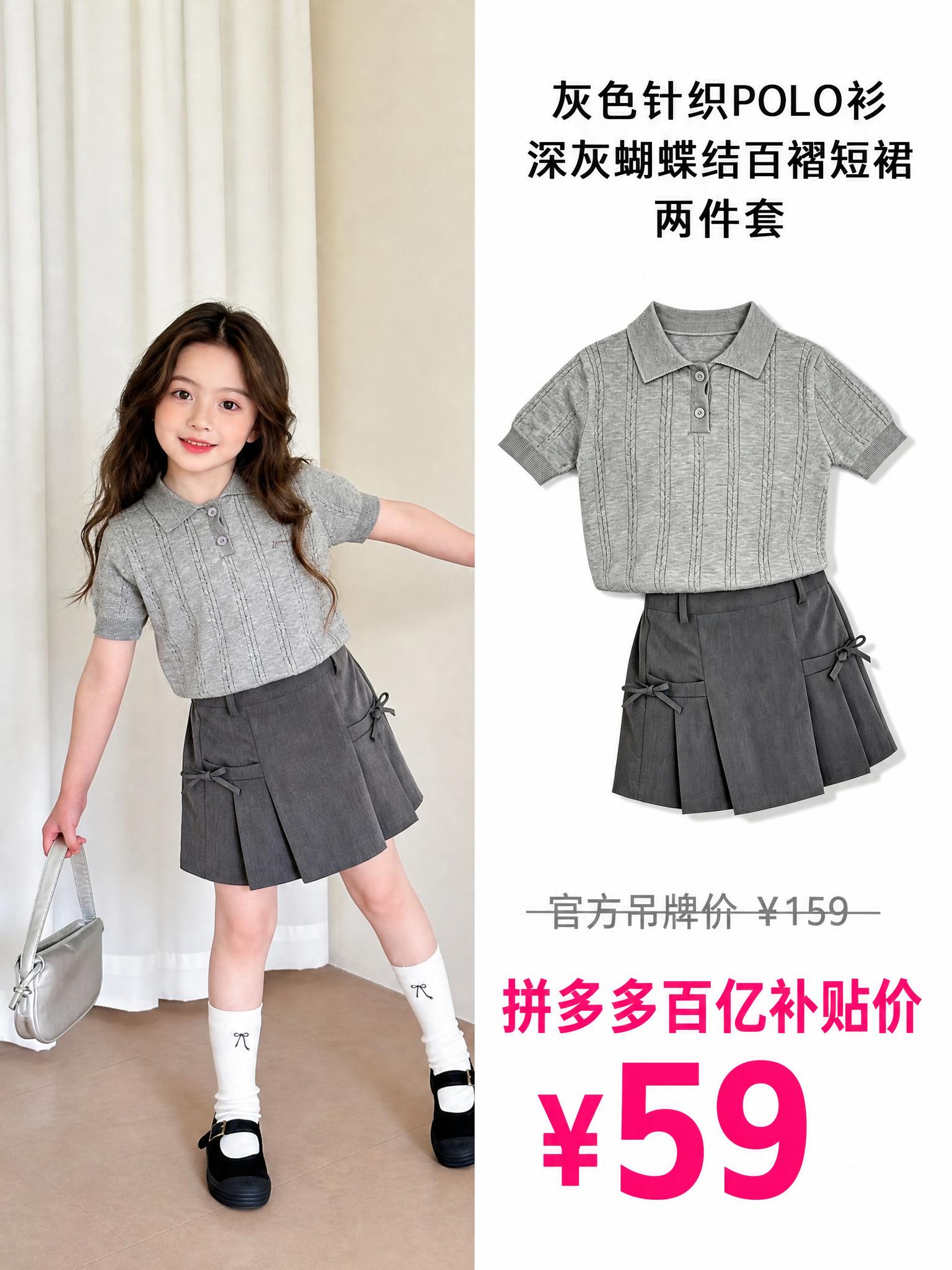拼多多风格女童套装主图，3:4竖版比例，左右分屏排版，左侧占画… - 图片创意预览