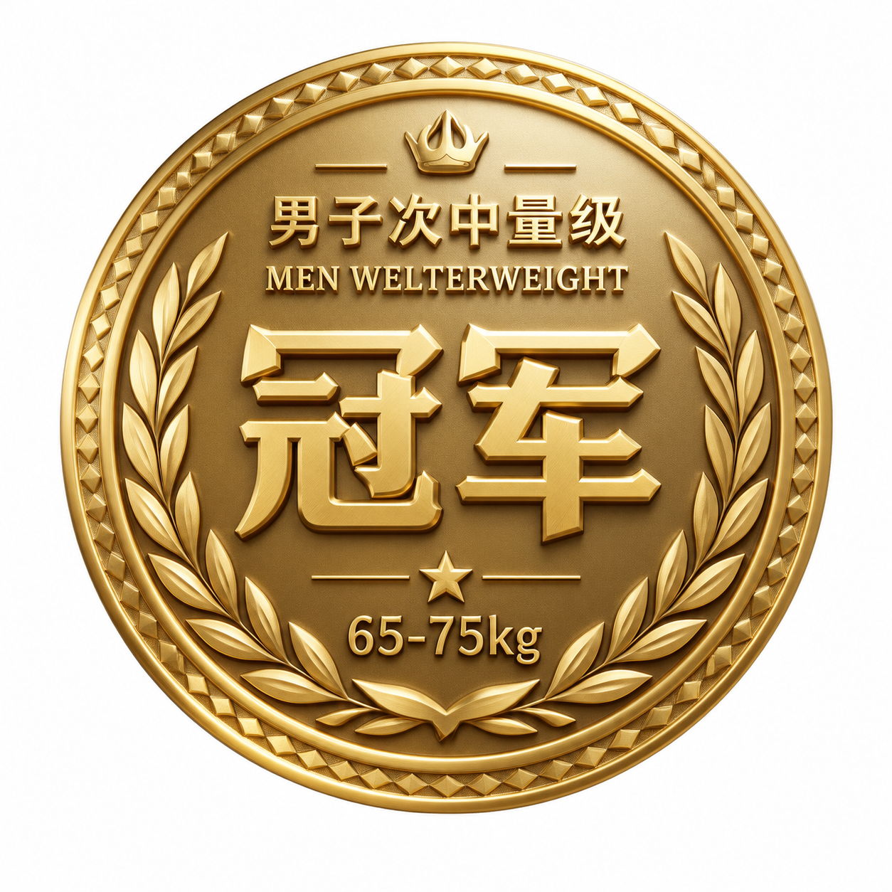 一枚7cm直径的圆形体育赛事奖牌背面设计，金色金属质感，立体浮… - 图片创意预览