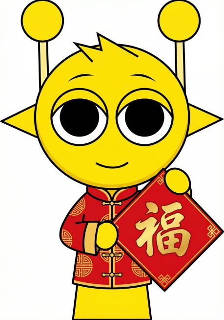 不改变原图的大小，帮我改成卡通拜年人物形象，整体的颜色不要差太多，人物头像不要有太大变化，微笑，透明背景预览效果