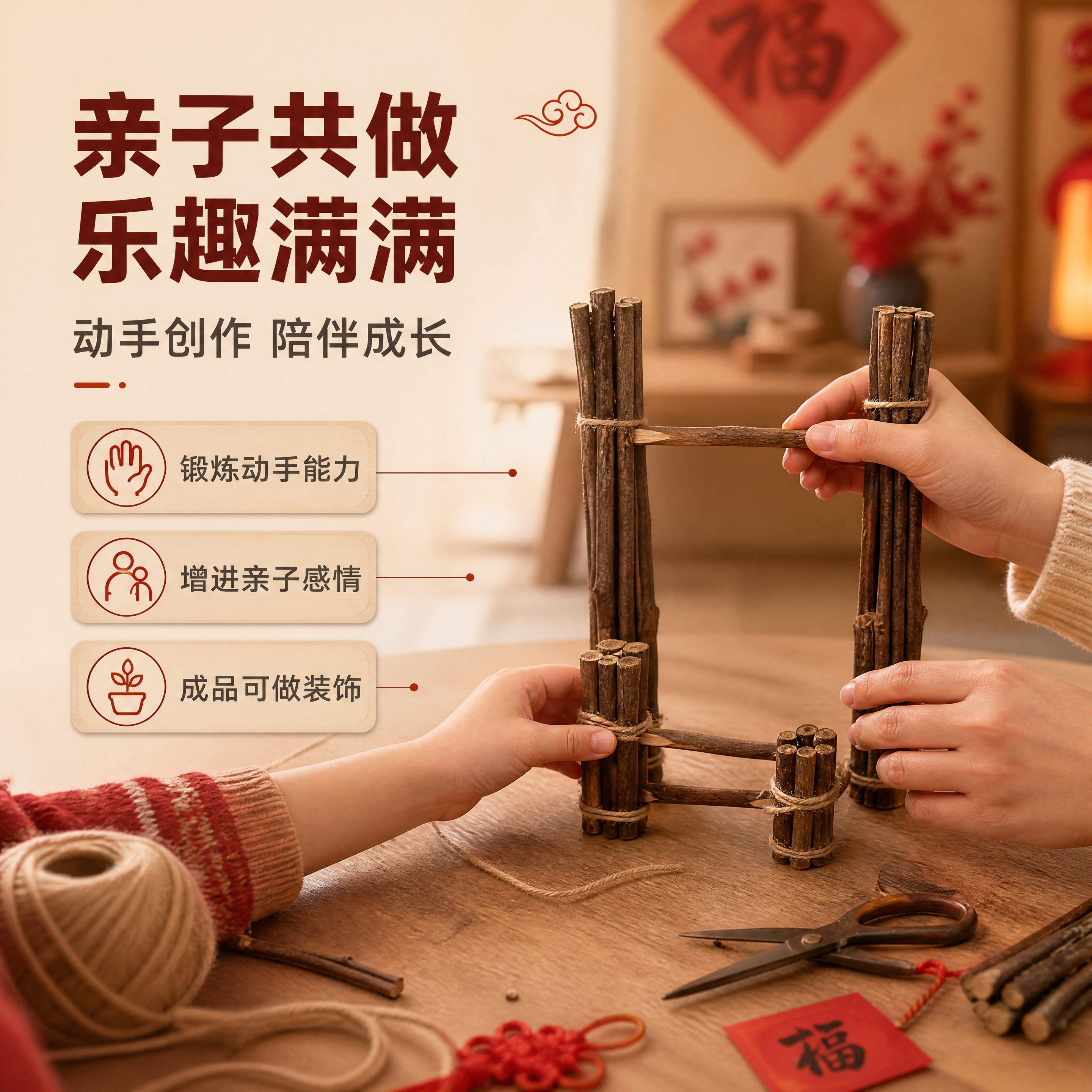 [商品] 使用【图2】【图4】喜庆小捆柴摆件；保留树枝麻绳捆扎… - 图片创意预览