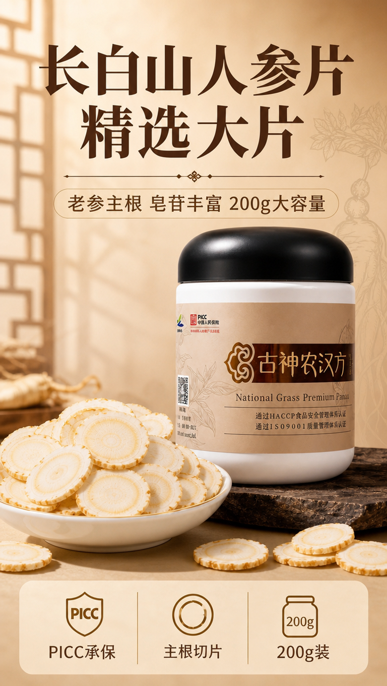 [商品] 使用【图2】长白山人参片产品罐装图；保留白色罐体、黑… - 图片创意预览