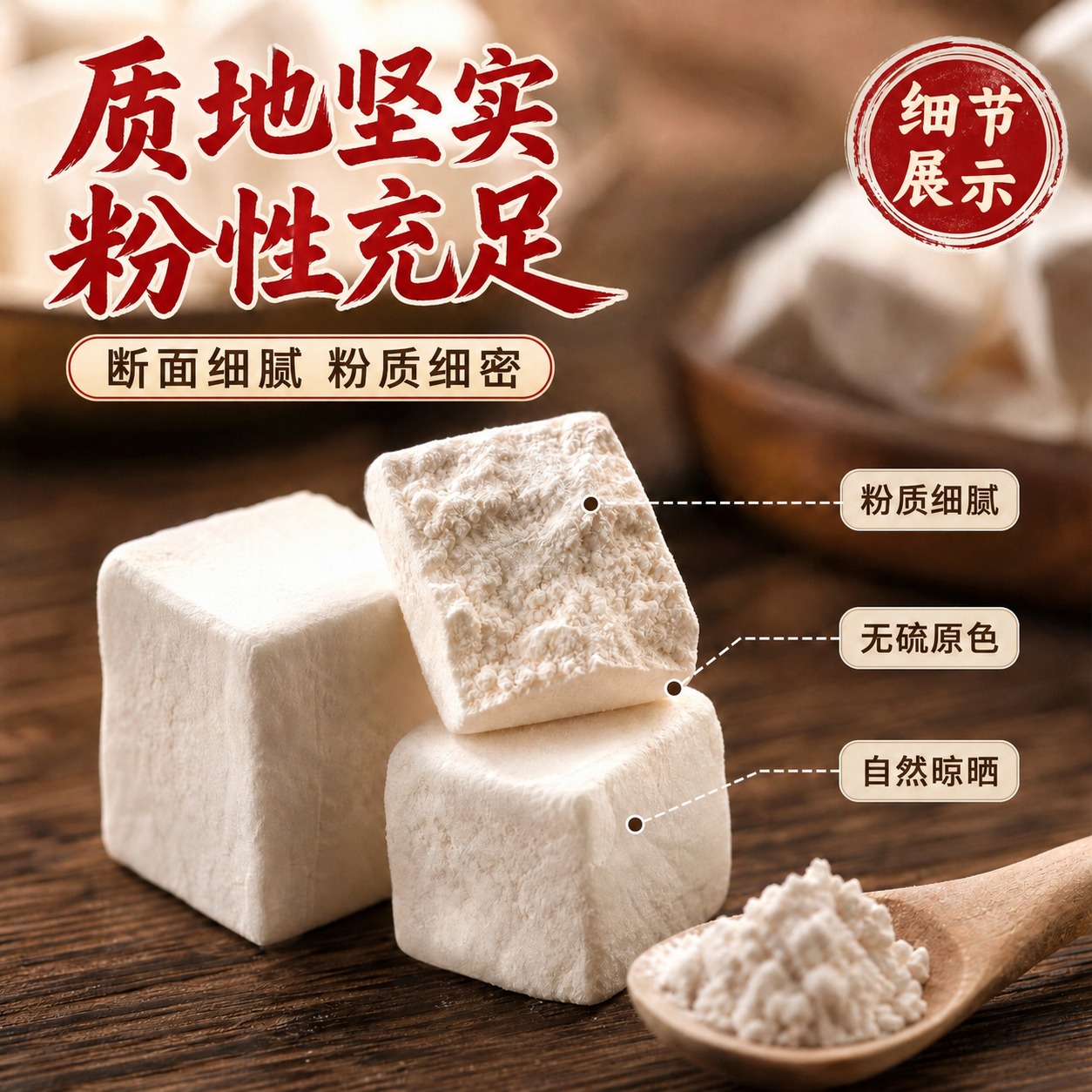 保持画面所有元素不变，仅修改文字：将中间椭圆形框内的“断面细腻… - 图片创意预览