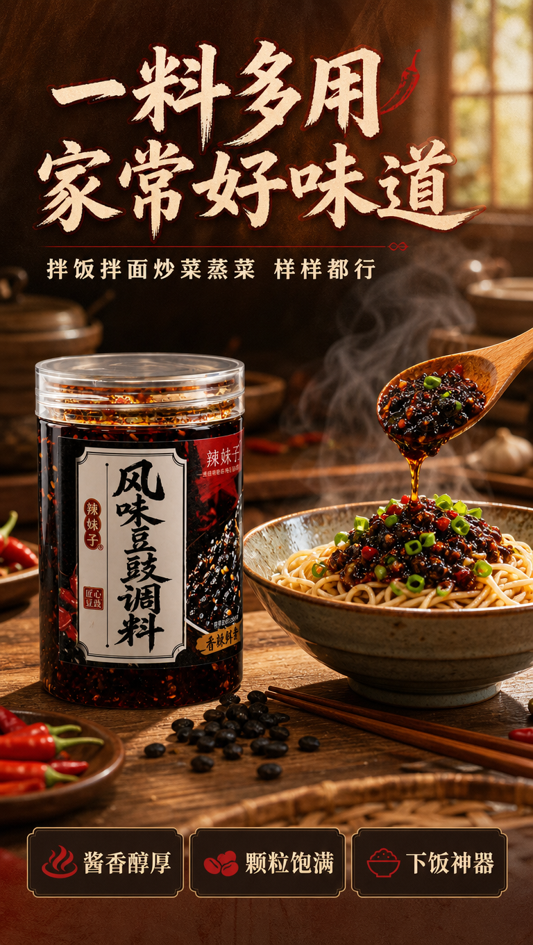 [商品] 使用【图1】香辣味风味豆豉罐；保留透明罐身、黑色酱料… - 图片创意预览