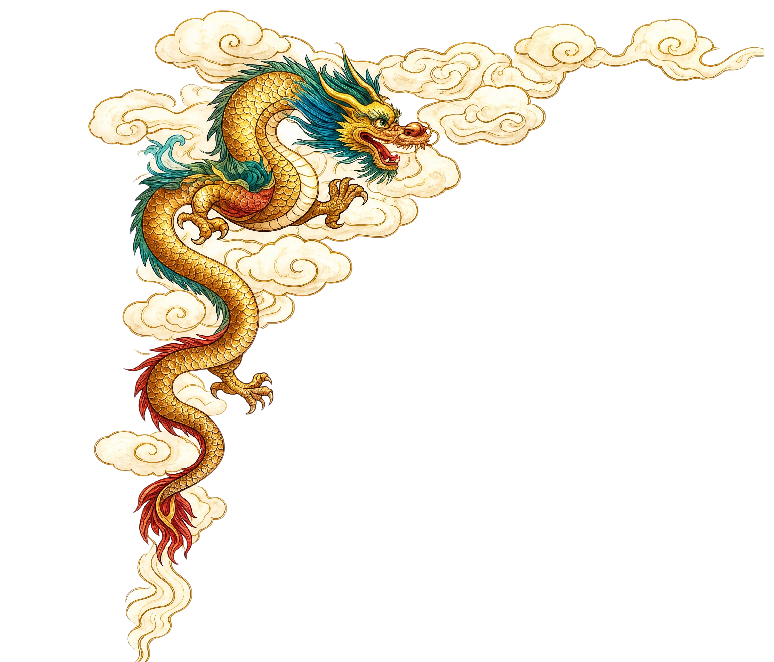 复刻重绘原图中的中国龙和祥云，保持龙和祥云的原有形状与构图不变… - 图片创意预览