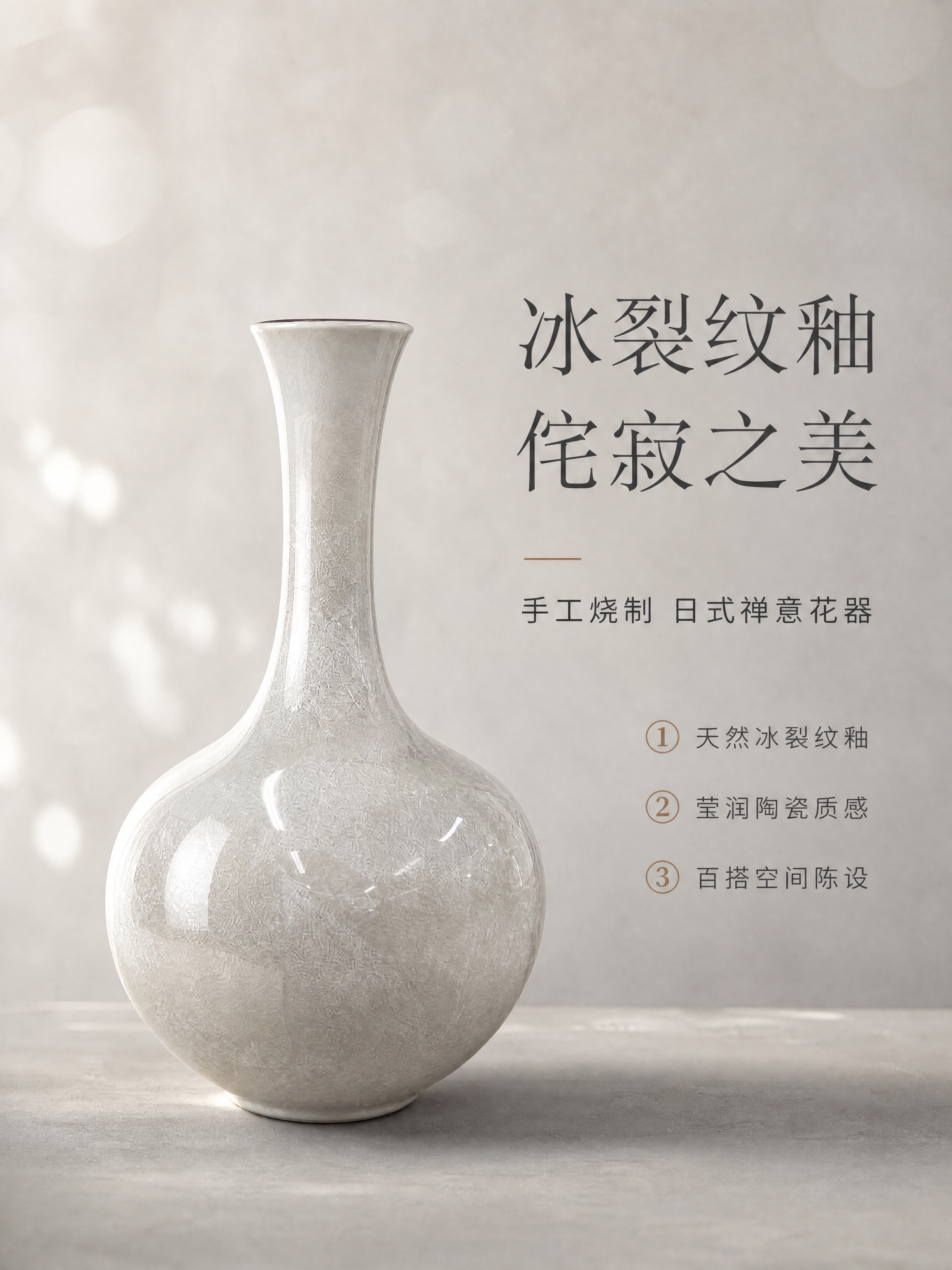 [商品] 使用【图1】冰裂纹陶瓷长颈花瓶；保留长颈、圆润瓶腹、… - 图片创意预览