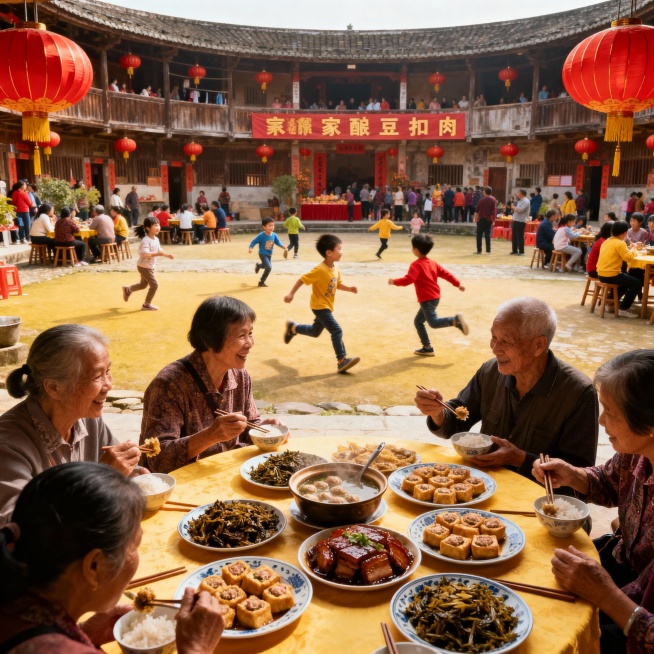 生成四张与梅州家乡主题相关的宣传图片（如风景，人文，未来想象图等），每张图片注明生成所用的提示词，并附简短设计说明预览效果