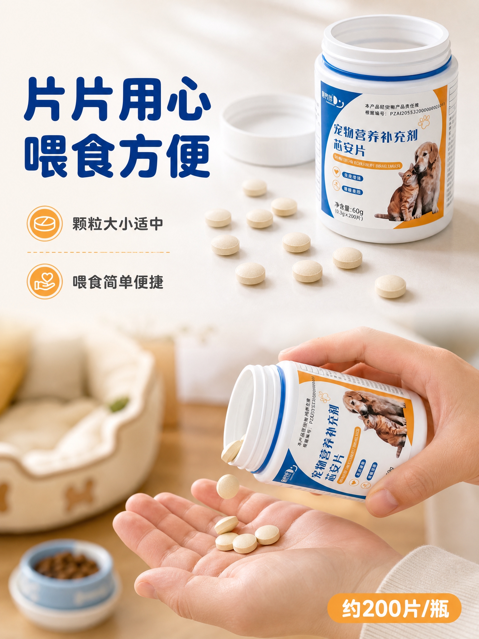 [商品] 使用【图1】宠物营养补充剂芯安片产品瓶身；保留白色瓶… - 图片创意预览