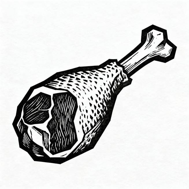 鸡腿黑白装饰版画，边缘有棱角预览效果