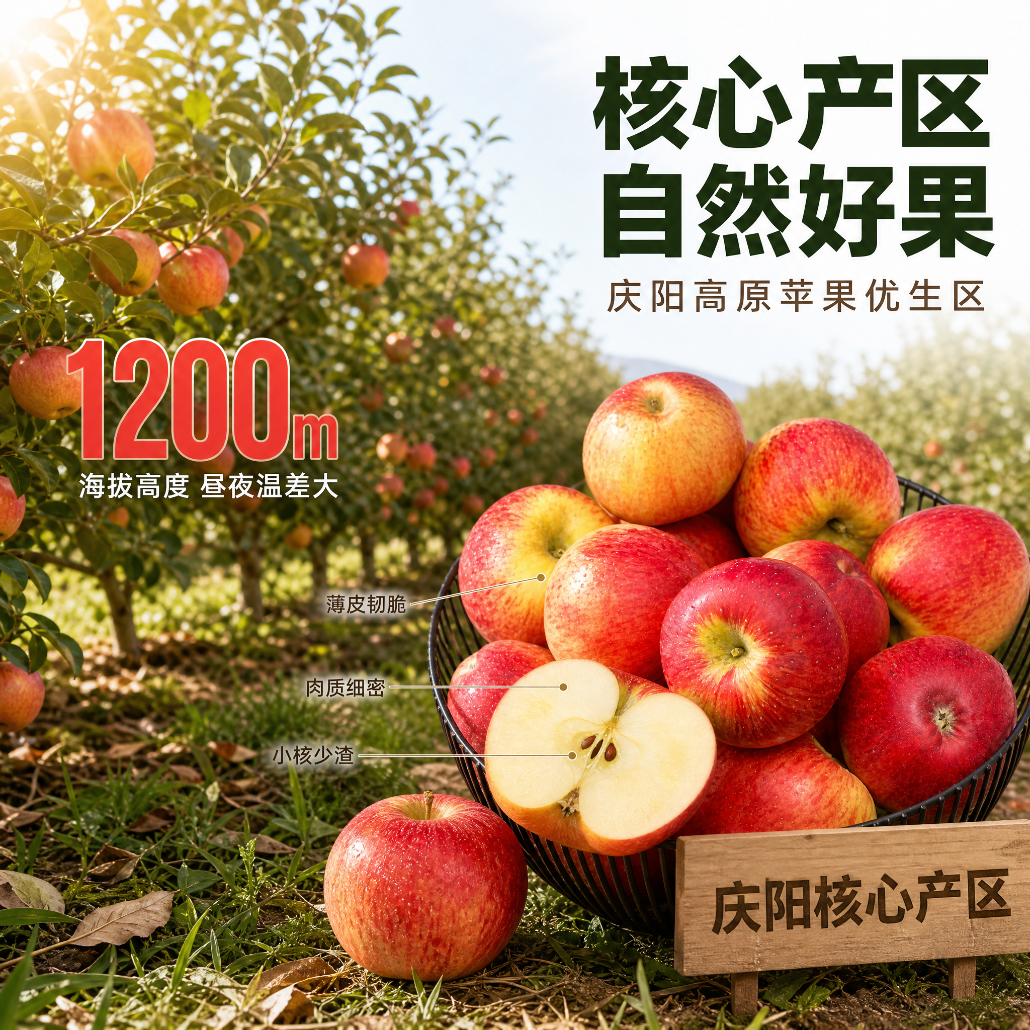 [主图-2] 庆阳鲁丽苹果产地溯源 核心产区品质保证 [氛围风… - 图片创意预览