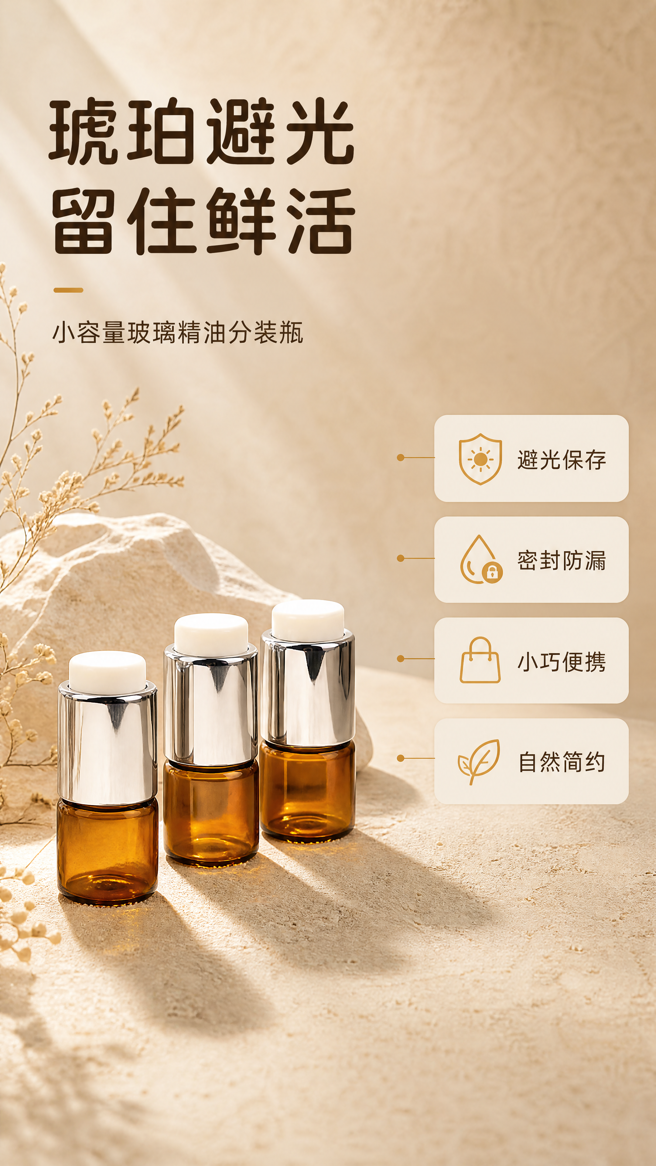[商品] 使用【图3】同一款棕色小容量玻璃精油瓶三瓶并排的完整… - 图片创意预览
