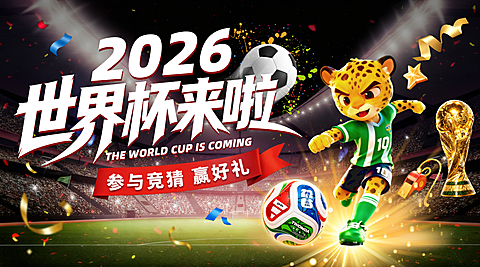 2026世界杯竞猜活动宣传卡通风横版海报
