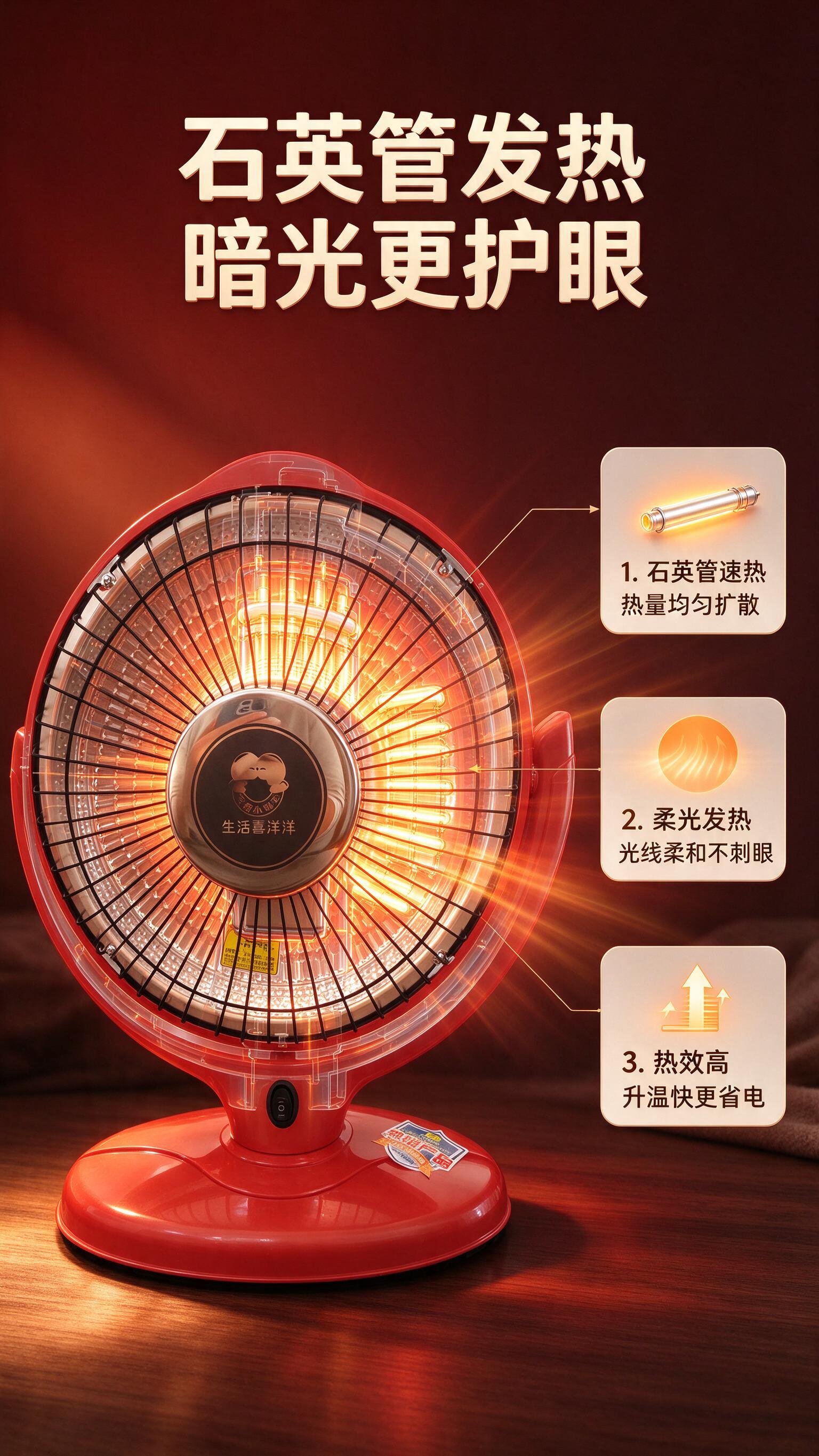 [商品] 使用【图1】红色台式小太阳取暖器；保留圆形红色外壳、… - 图片创意预览