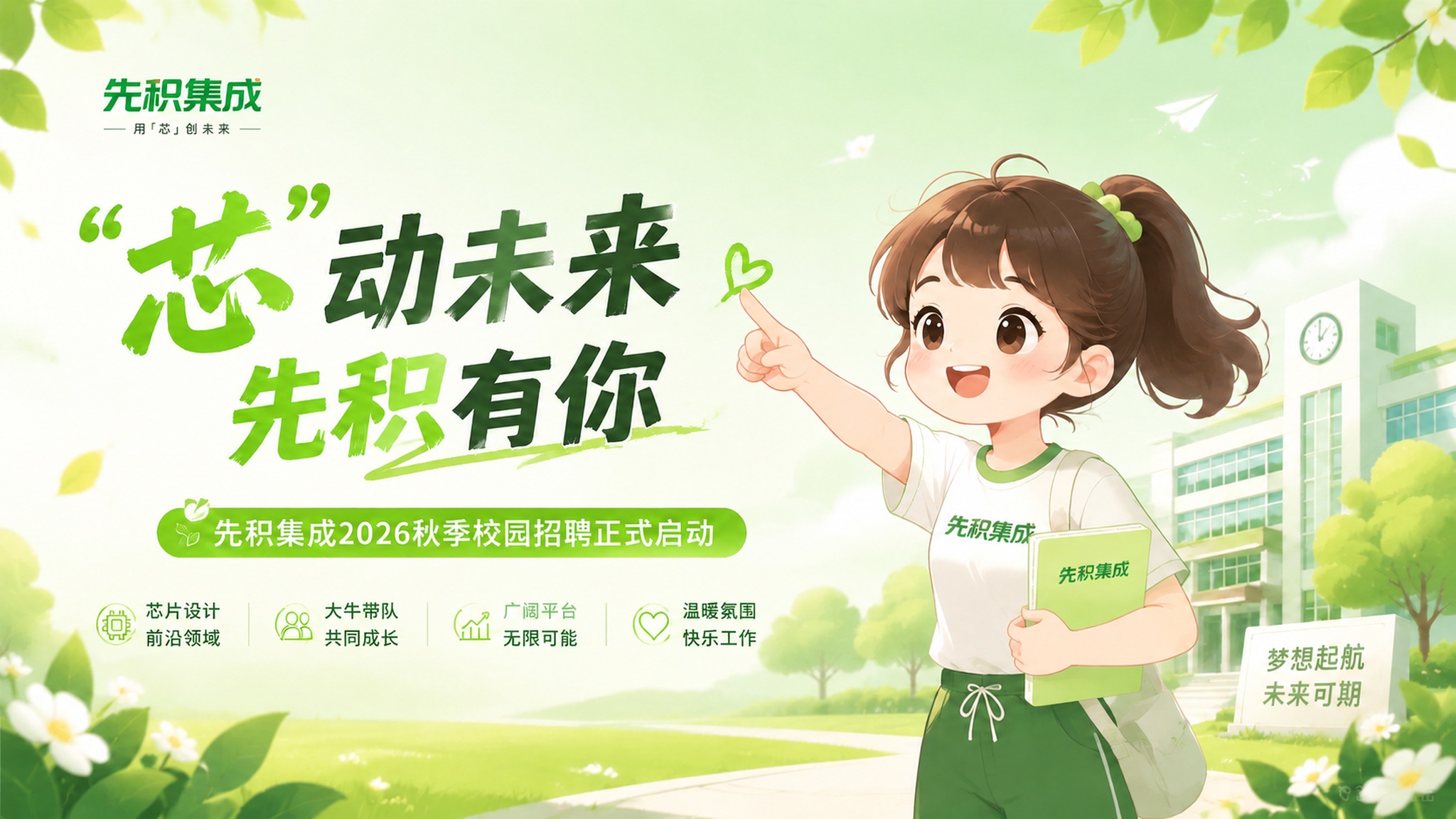 将左侧绿色框内的文字修改为"先积集成2026秋季校园招聘正式启… - 图片创意预览