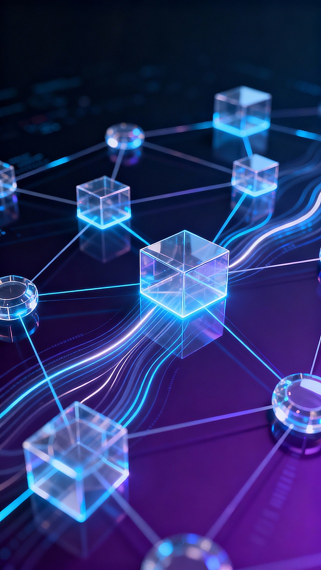 Blockchain network protocol background, transparent layers of data flow, node communication paths, technical diagram aesthetic, dark futuristic tone, professional crypto infrastructure style, no charts, no text, vertical 9:16