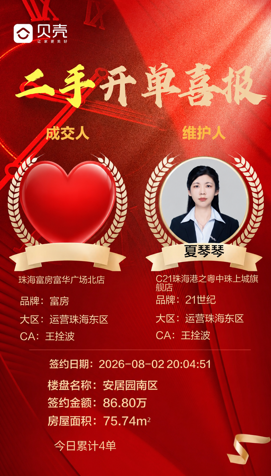 用一个红色爱心图案遮挡住左侧"成交人"的圆形头像和下方丝带上的… - 图片创意预览