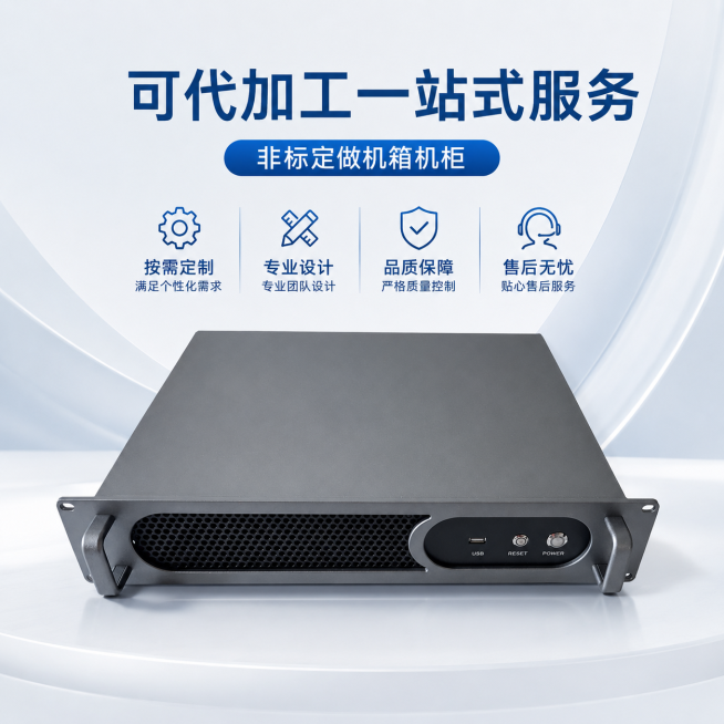 非标定做机箱机柜，淘宝电商主图，明亮简约高级感风格，背景简洁干净，突出产品主体，配文字卖点"可代加工一站式服务"预览效果