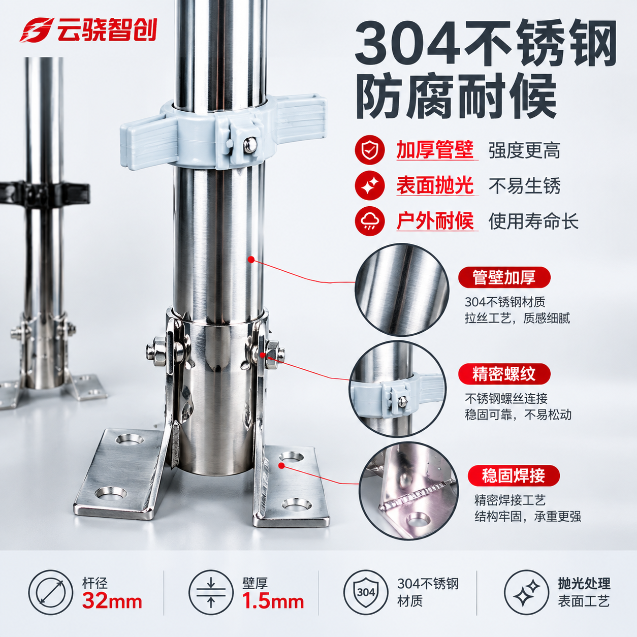[主图-3] 材质与工艺细节图，主题为304不锈钢杆体材质与工… - 图片创意预览