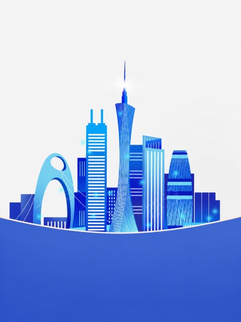 参考图片风格，仅保留画面中的蓝色城市建筑群，移除所有文字内容，重新生成画面预览效果