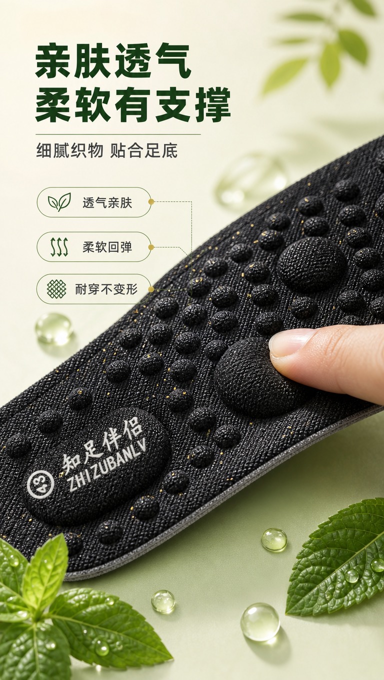 [商品] 使用【图1】黑色本草多维鞋垫；保留织物纹理、按摩凸点… - 图片创意预览