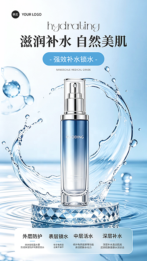 医美美业夏季补水精华喷雾产品商业朋友圈宣传手机海报