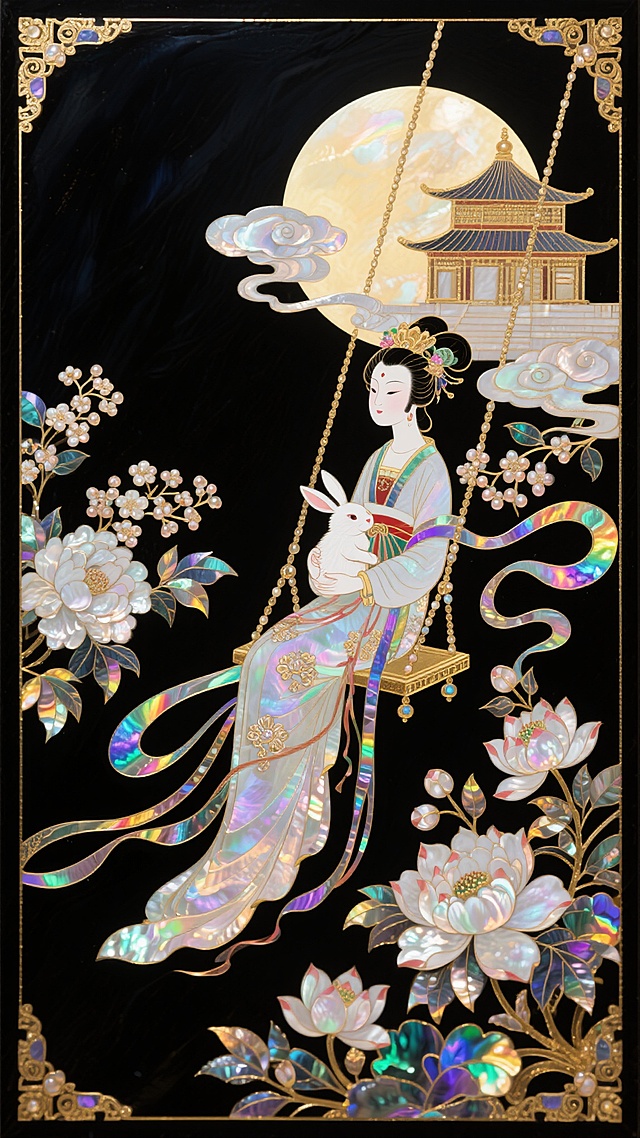 螺钿漆画工艺-嫦娥望月