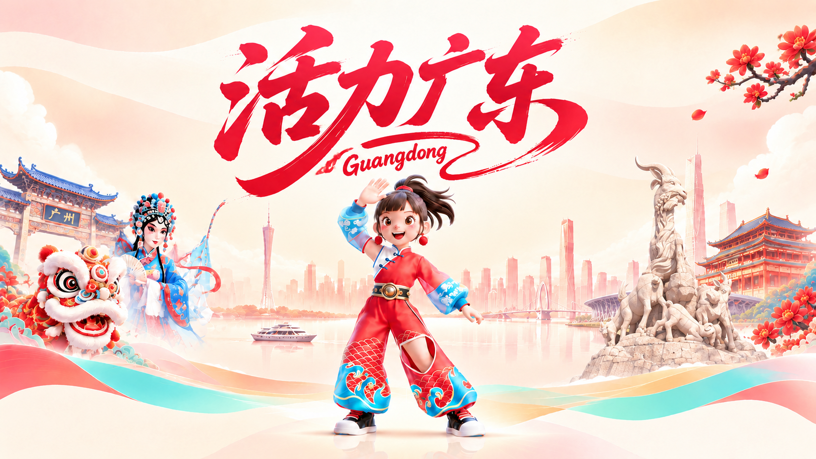 将第一张图右侧的石羊雕塑替换为第二张图中的广州五羊石像。五羊石… - 图片创意预览