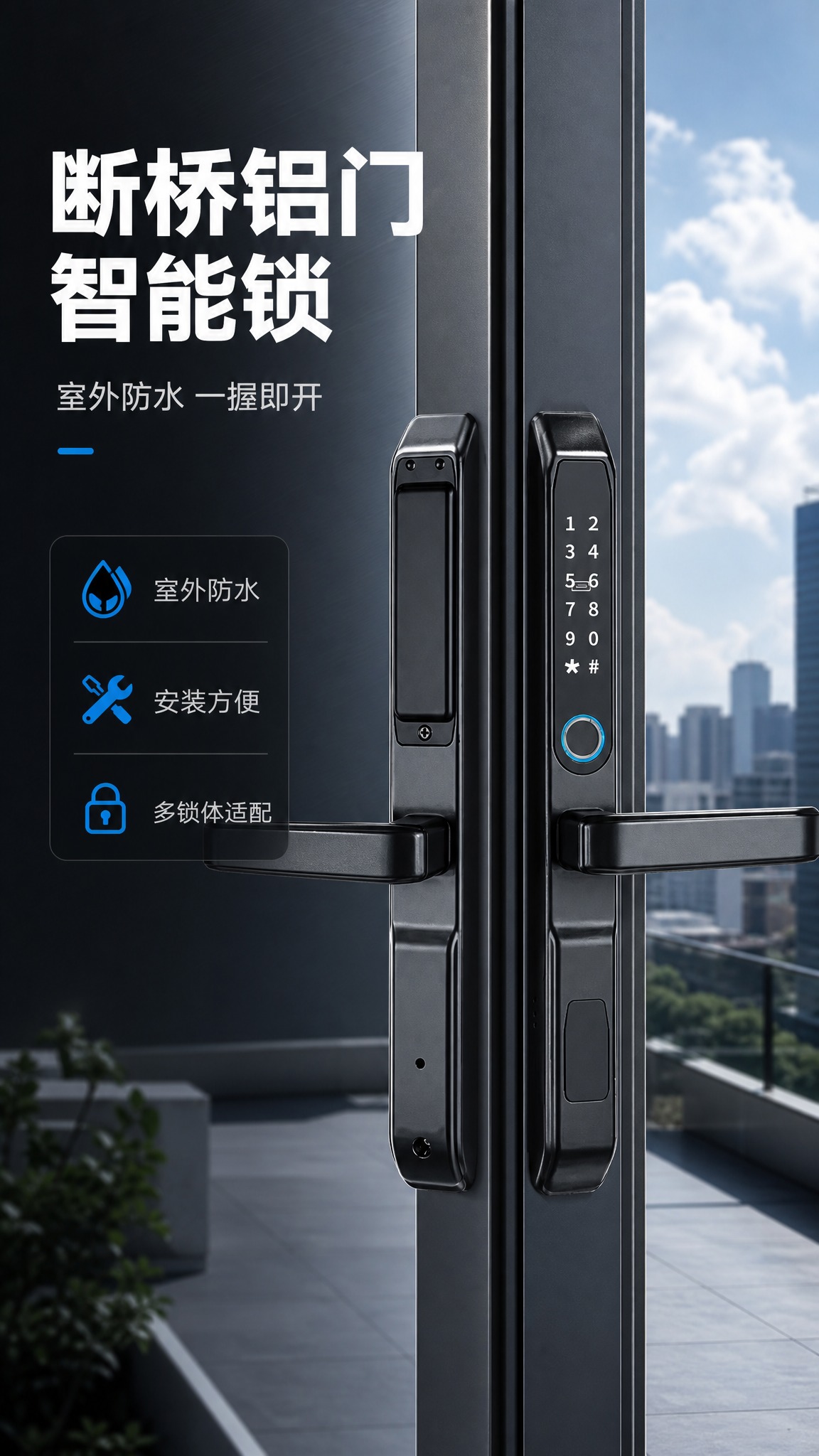 [商品] 使用【图2】断桥铝门专用智能锁（亮屏带指纹密码状态）… - 图片创意预览