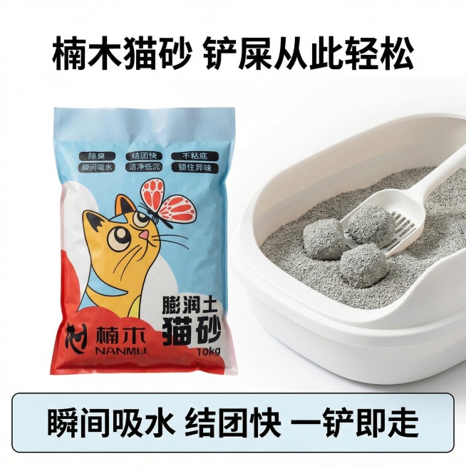 我的产品是猫砂，帮我做10张主图预览效果