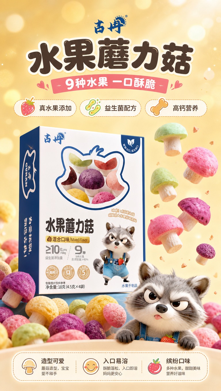[商品] 使用【图1】【图2】古冉水果蘑力菇产品包装盒，保留品… - 图片创意预览