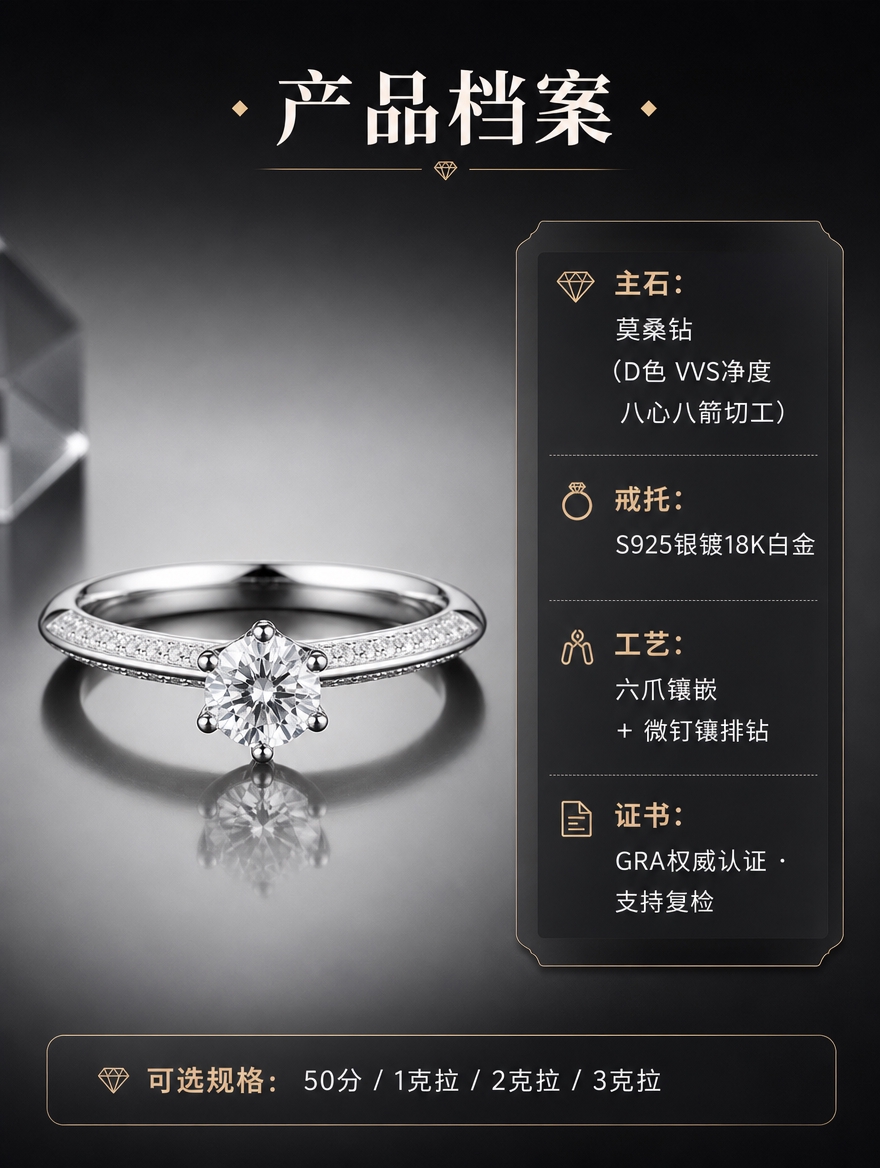 [商品] 使用【图3】1克拉六爪女戒标准正面照；保留六爪镶嵌、… - 图片创意预览
