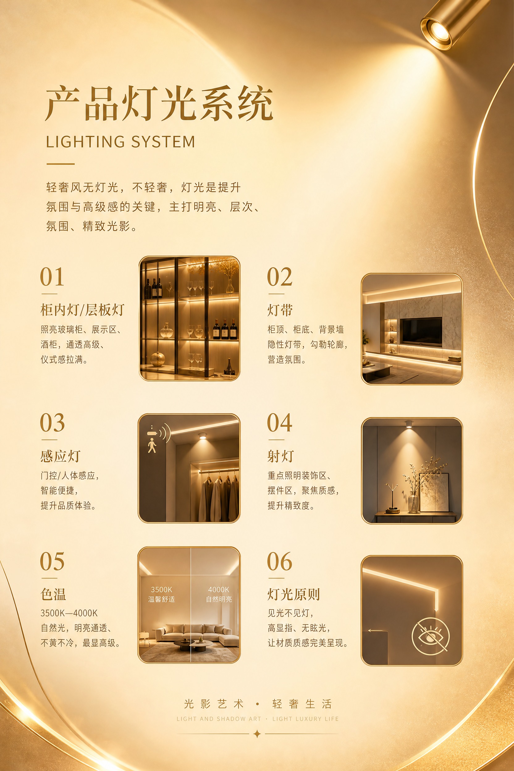 画册内页设计，竖版20cm*30cm，金黄色调，轻奢风全屋定制… - 图片创意预览