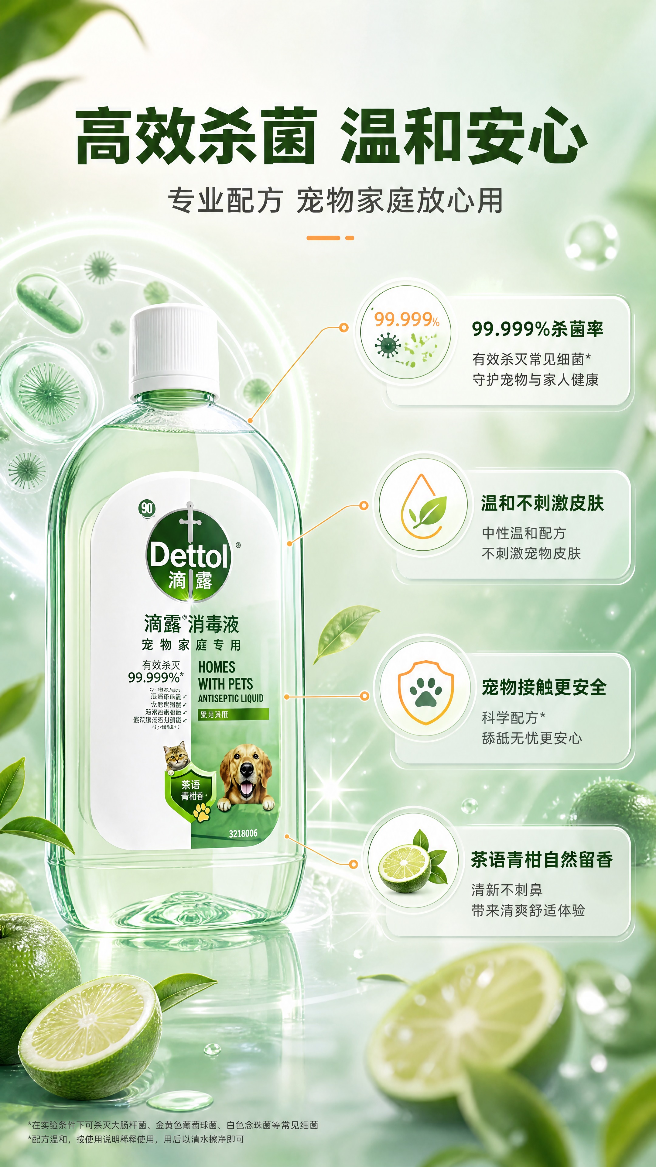 [商品] 使用【图1】滴露宠物消毒液1L装茶语青柑香透明绿瓶；… - 图片创意预览