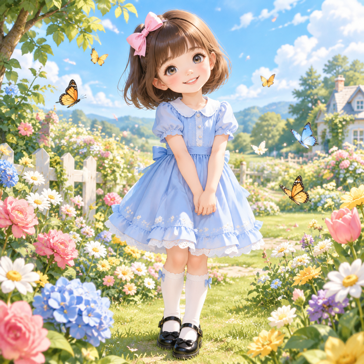 一个可爱的小女孩，大约5-7岁，圆圆的脸蛋，大大的明亮眼睛，长… - 图片创意预览