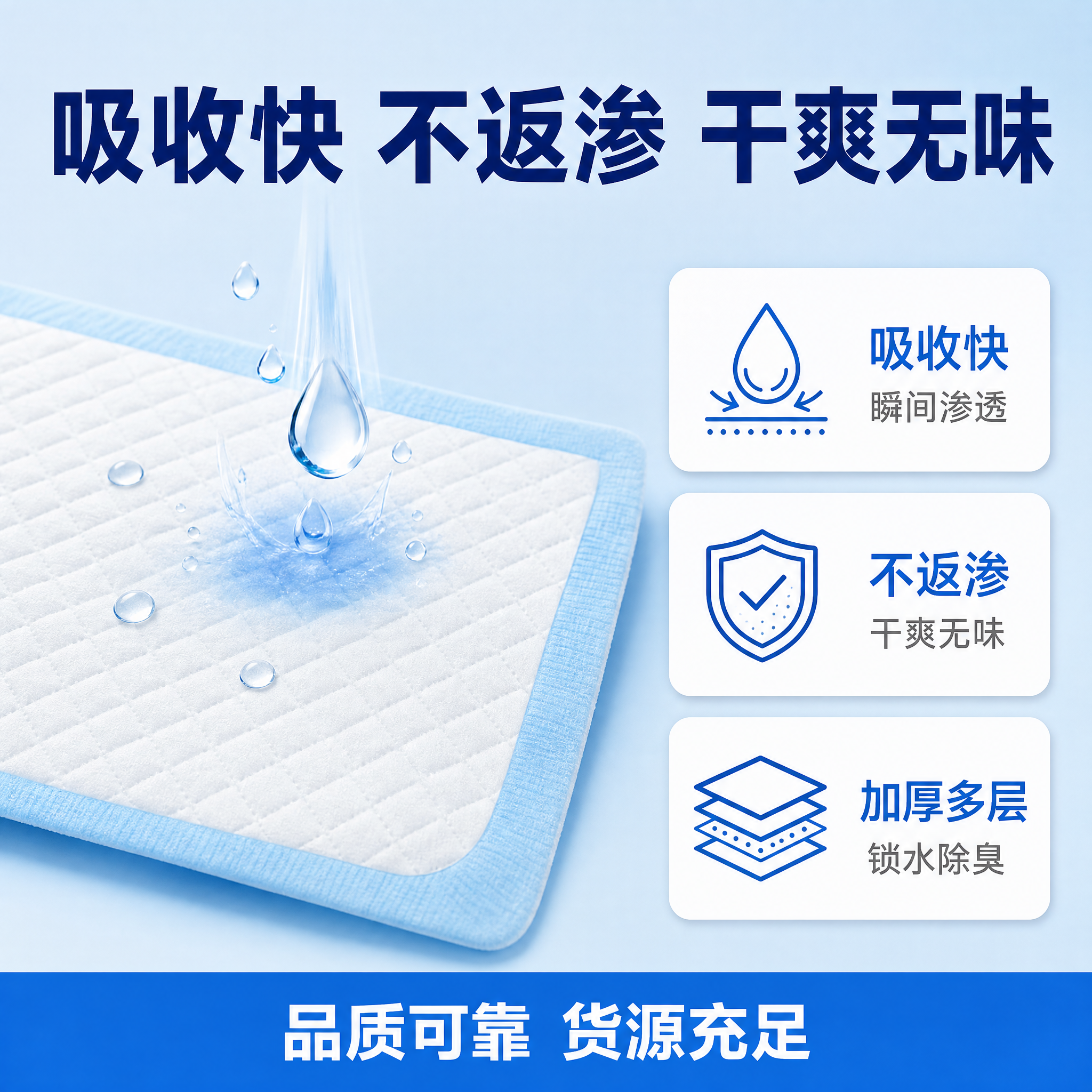 [主图-2] 宠物尿垫功能卖点图，突出吸收快不返渗干爽无味，用… - 图片创意预览