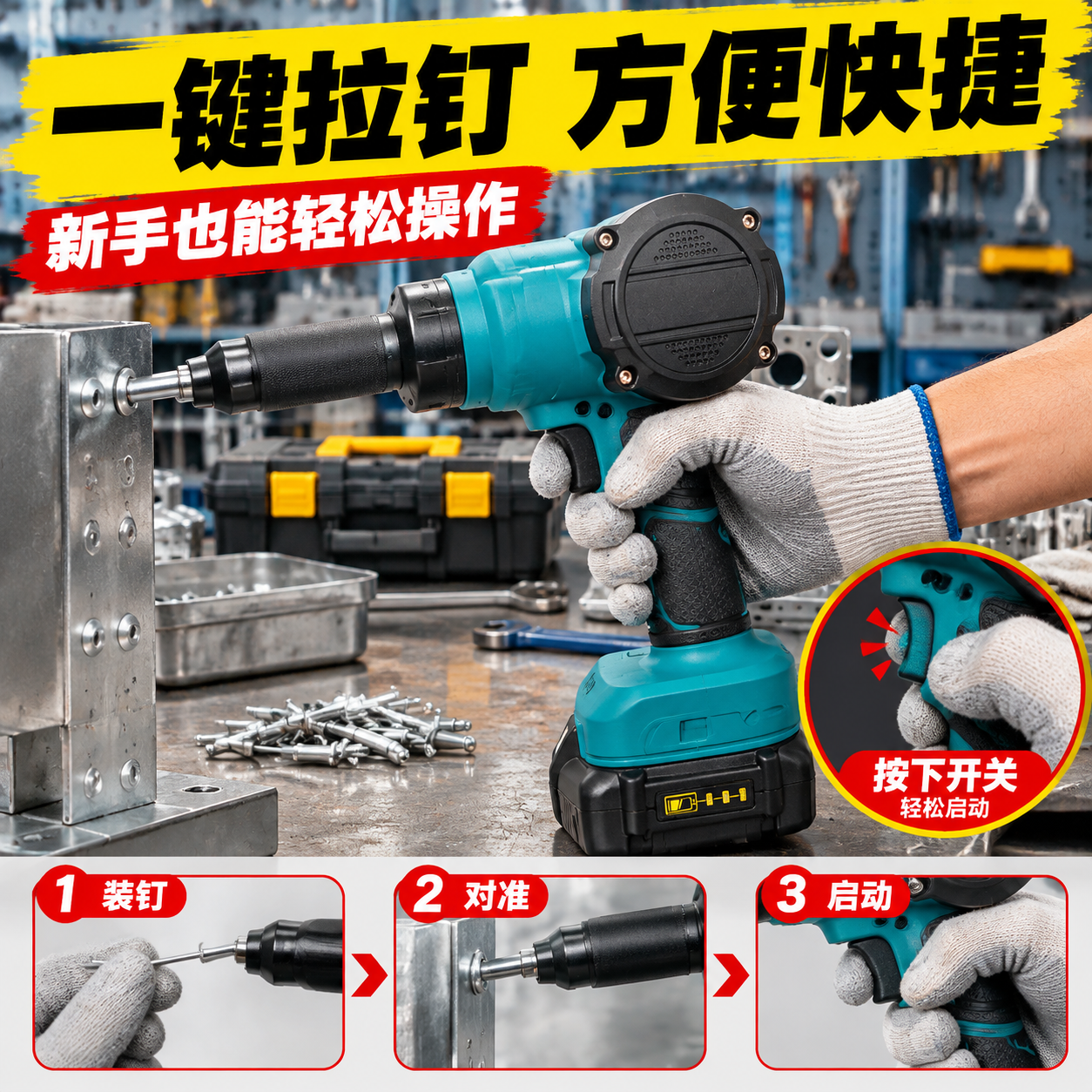 [主图-4] 使用操作场景 手持拉钉作业演示 [统一基调] 拼… - 图片创意预览