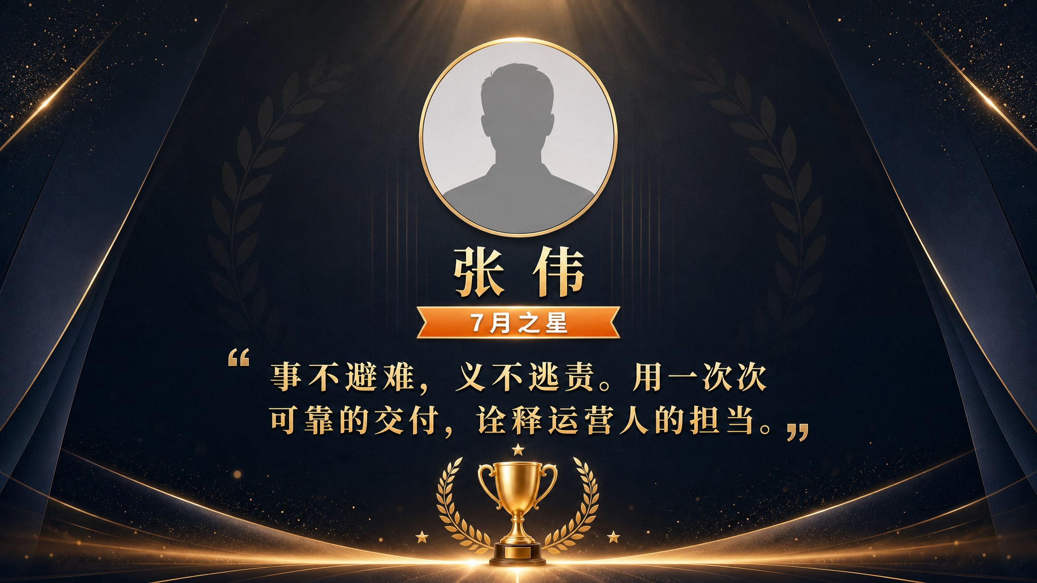 PPT优秀员工表彰页设计，16:9横版，深蓝灰色背景，温暖庄重… - 图片创意预览