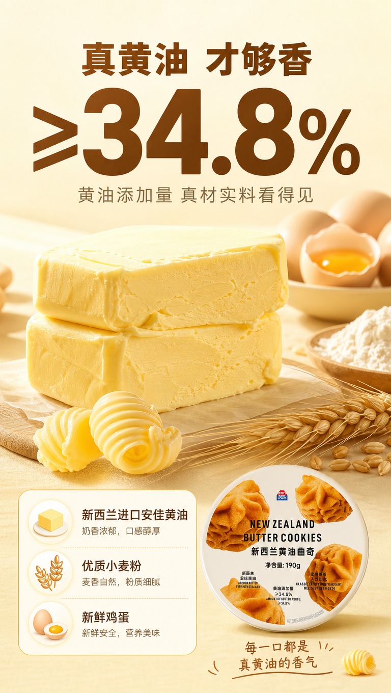 [商品] 使用【图1】金粒门新西兰黄油曲奇190g圆形铁罐装作… - 图片创意预览
