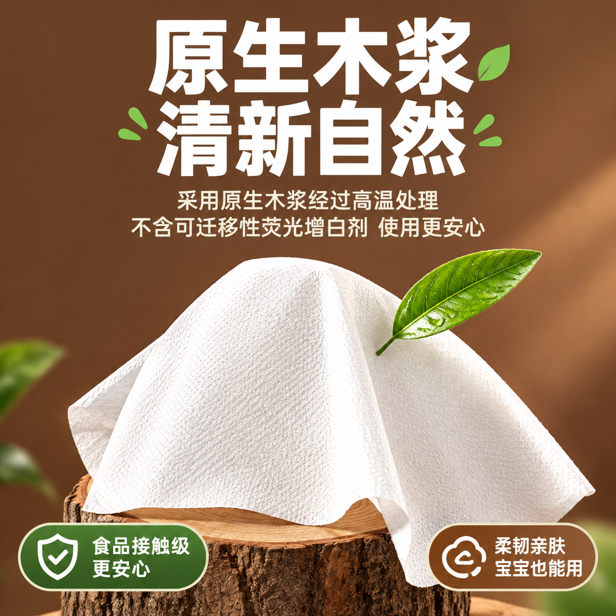 [主图-3] 原生木浆材质安全图，核心任务是证明纸巾采用原生木… - 图片创意预览