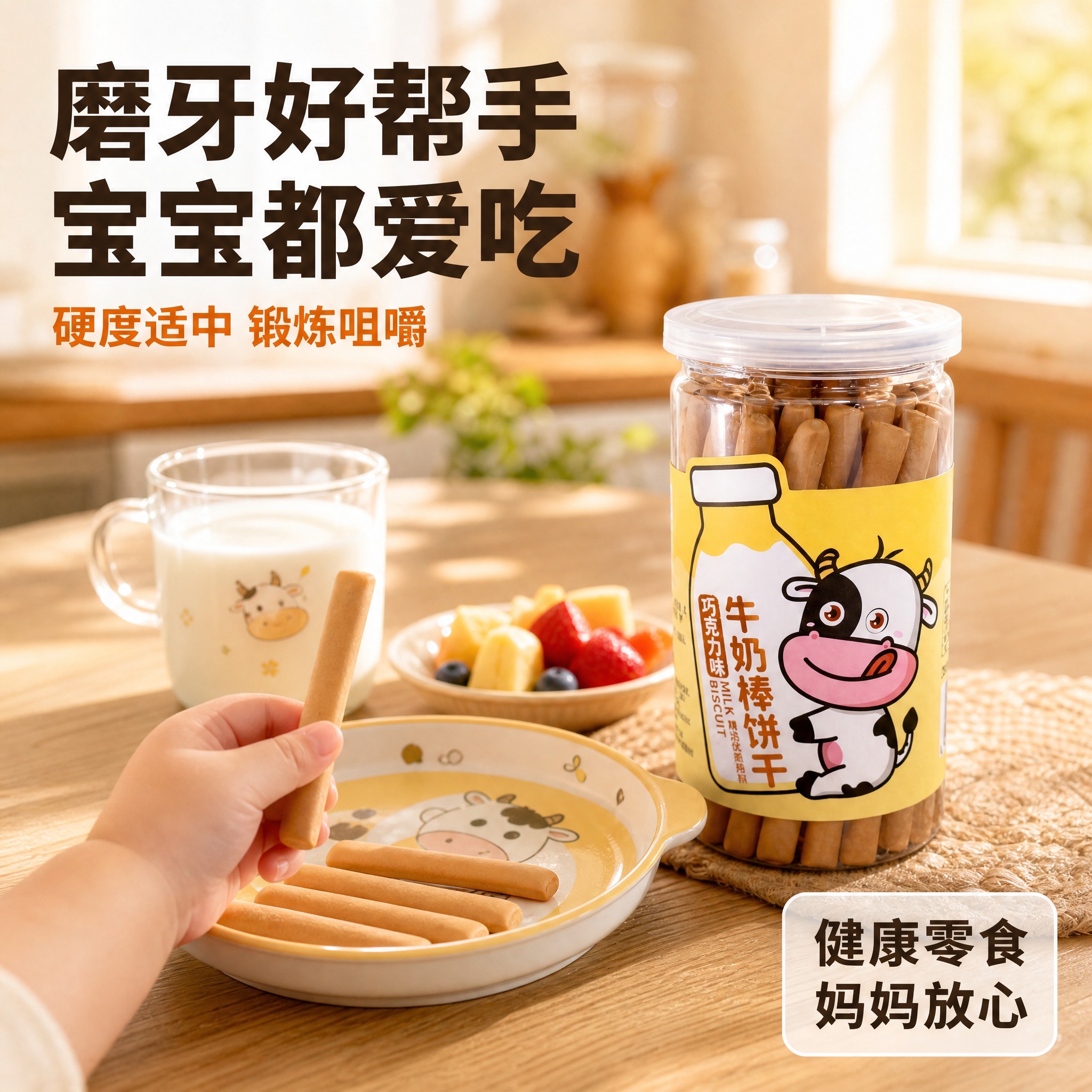 [主图-4] 巧克力味牛奶棒饼干 食用场景 宝宝磨牙零食。 [… - 图片创意预览