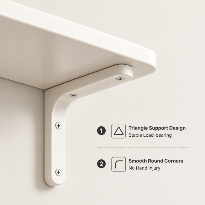 [Main Image 3] Close-up detail display of triangular support and rounded corners of the shelf. [Atmo预览效果