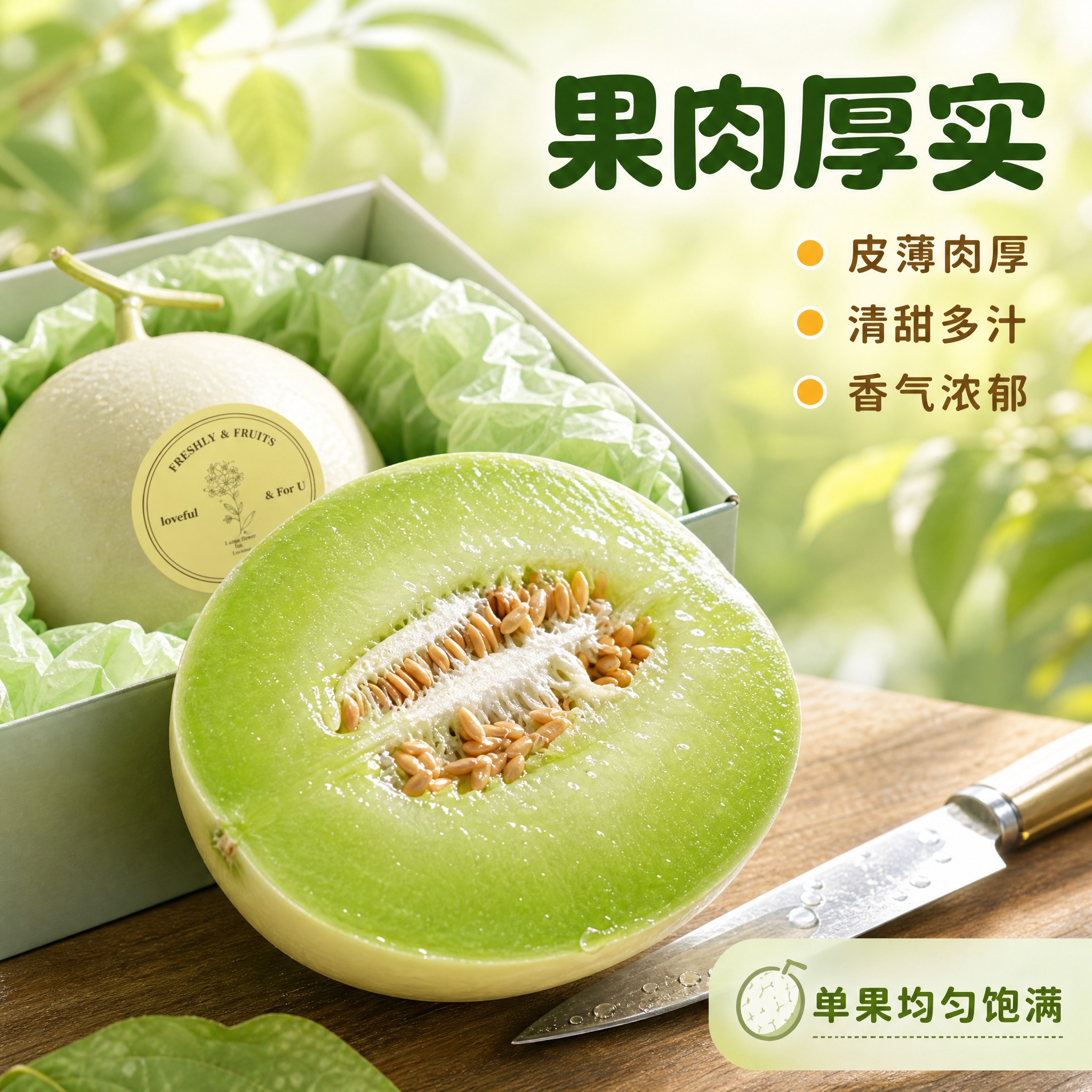 [主图-2] 香瓜礼盒 果肉品质展示 信任主题。 [统一基调]… - 图片创意预览