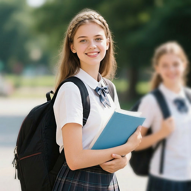 将右侧的发带戴在左侧女子的头上
