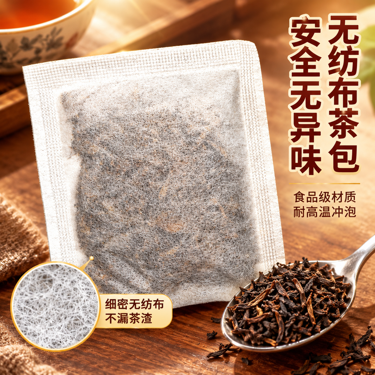 [主图-3] 细节与成分微距图，主题为红茶茶包细节特写，展示茶… - 图片创意预览
