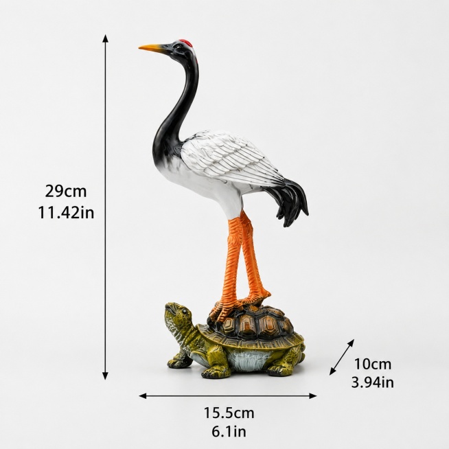 [主图 4] Display the size information of Oriental longevity red-crowned crane turtle sculpture. Place预览效果