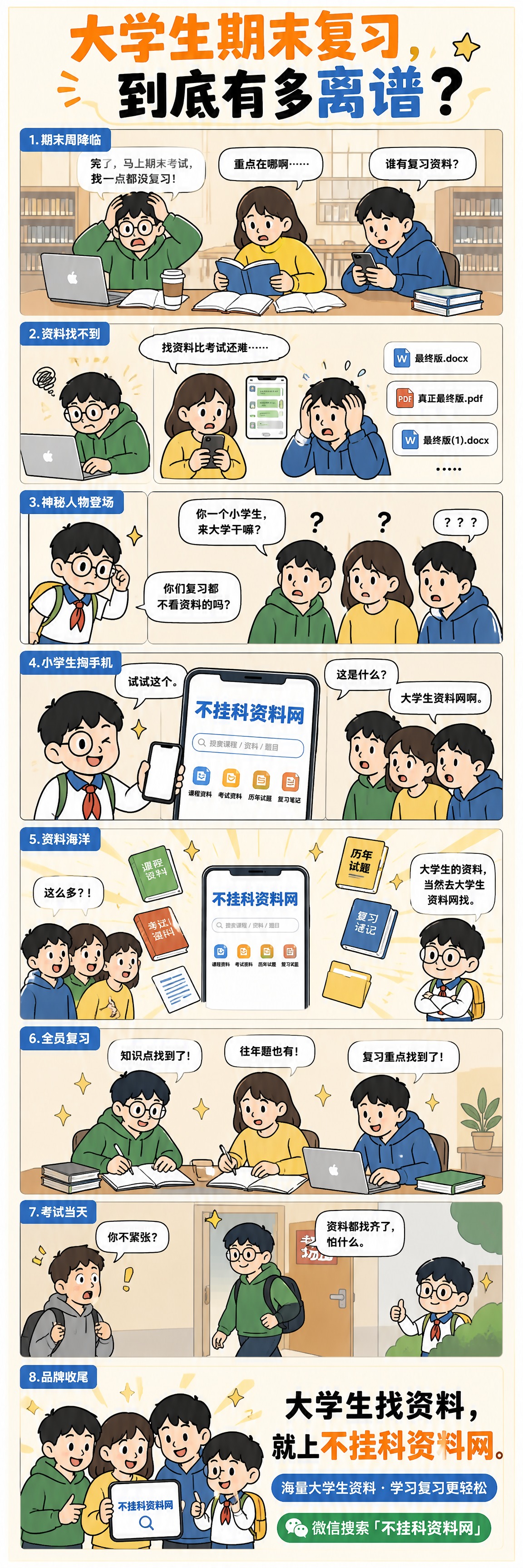 一张超长竖版校园条漫海报，比例约1:4，从上到下由8个简单清晰… - 图片创意预览