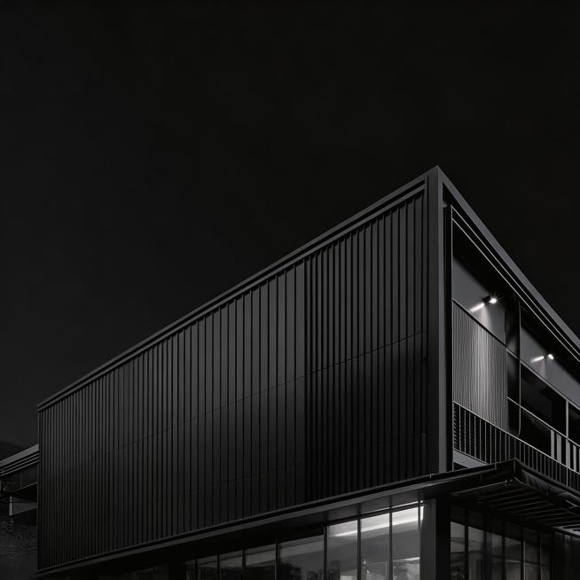 保留原始的黑色背景和黑色现代建筑，移除图片中所有人物、文字、logo图标和底部功能区块，保持原始背景和建筑的完整风格不变预览效果