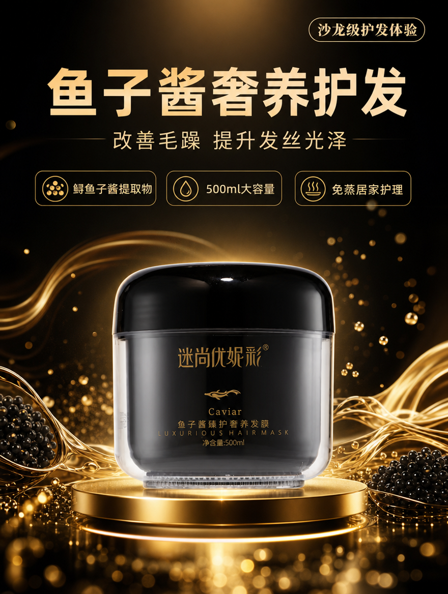 [商品] 使用【图1】迷尚优妮彩鱼子酱臻护奢养发膜500ml；… - 图片创意预览