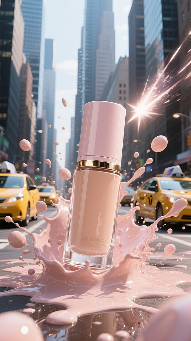 现代都市背景，3D液态风设计，简约时尚感，轻拟物风格，展现产品动感与活力。